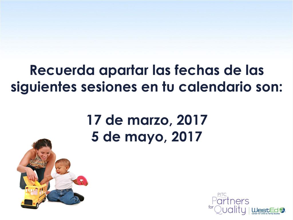 Recuerda apartar las fechas de las siguientes sesiones en tu calendario son: