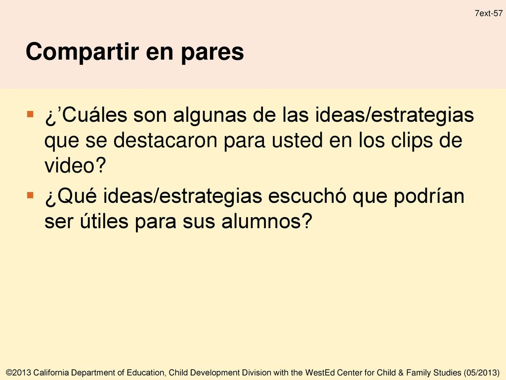 Compartir en pares ¿’Cuáles son algunas de las ideas/estrategias que se destacaron para usted en los clips de video