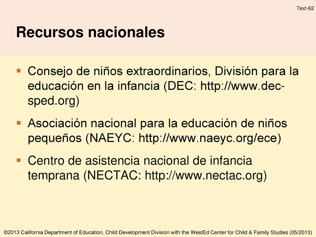 Recursos nacionales Consejo de niños extraordinarios, División para la educación en la infancia (DEC:   sped.org)