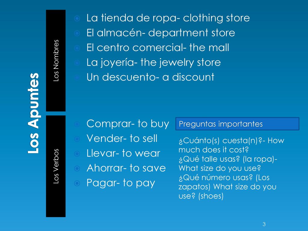 Los Apuntes La tienda de ropa- clothing store
