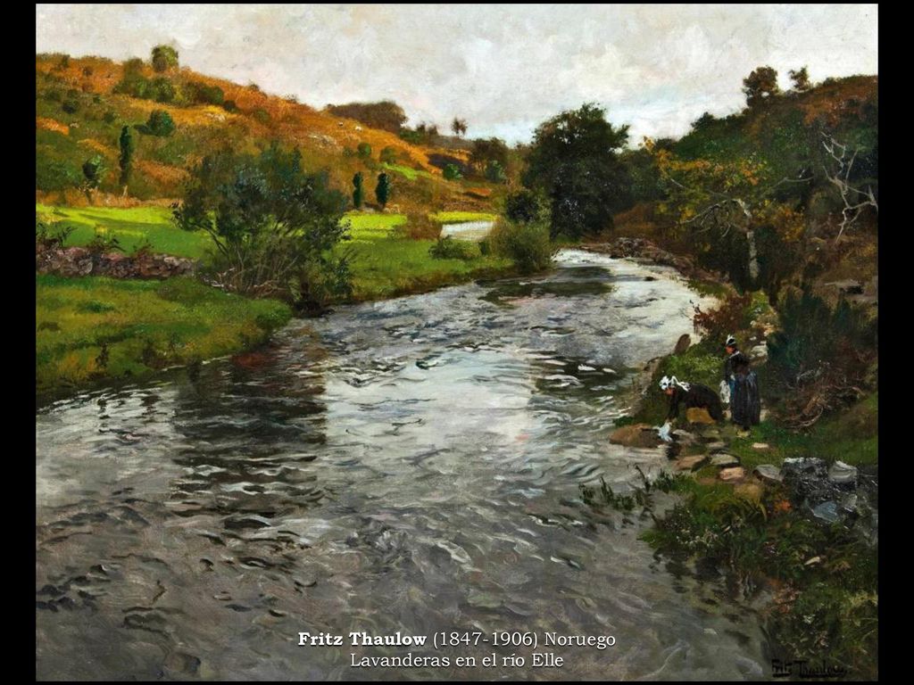 Fritz Thaulow ( ) Noruego Lavanderas en el río Elle