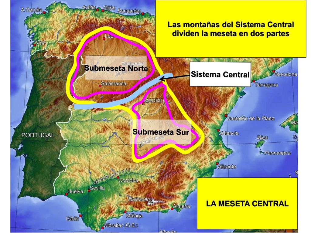 Las montañas del Sistema Central dividen la meseta en dos partes
