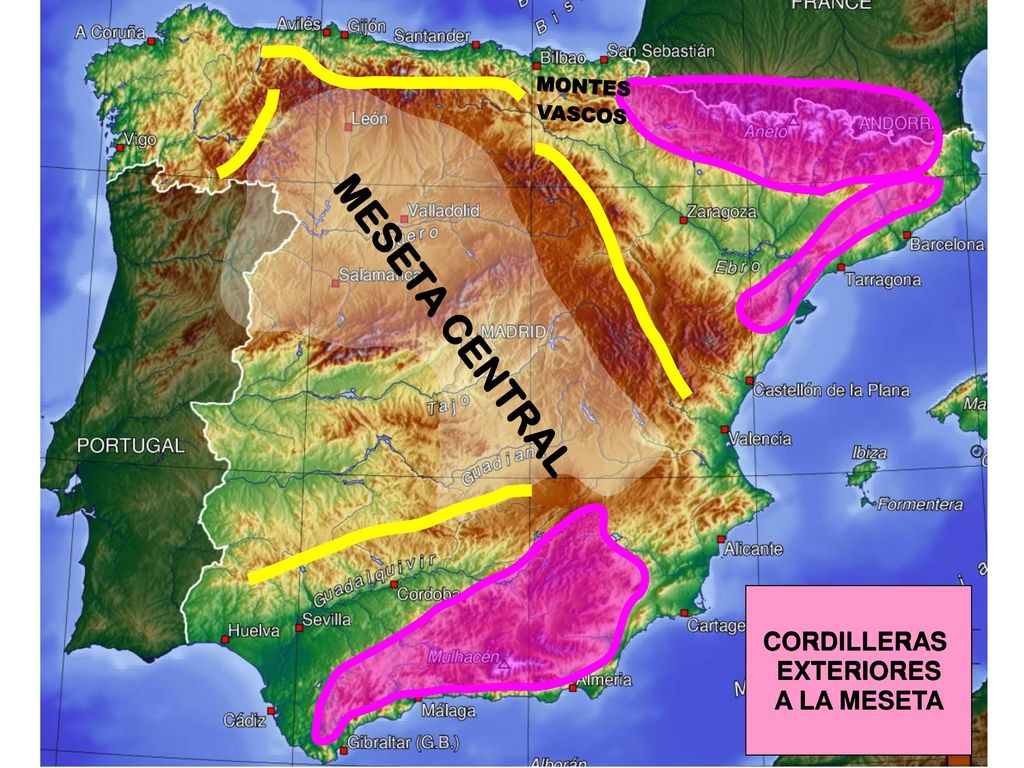 MONTES VASCOS MESETA CENTRAL CORDILLERAS EXTERIORES A LA MESETA