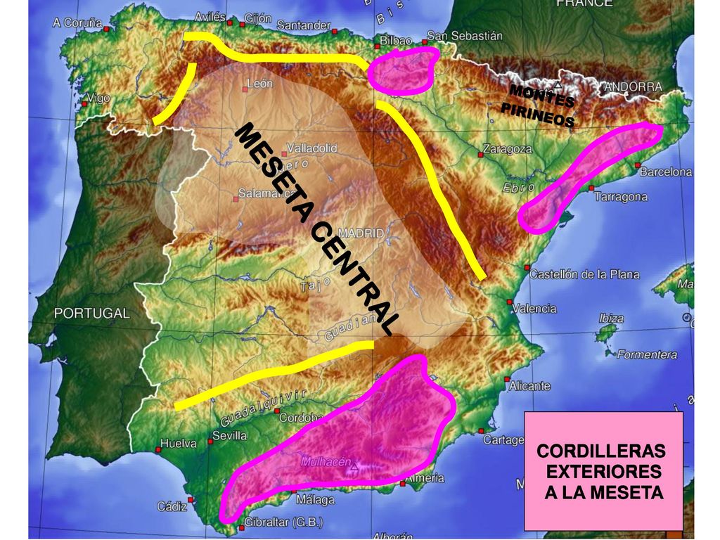 MONTES PIRINEOS MESETA CENTRAL CORDILLERAS EXTERIORES A LA MESETA