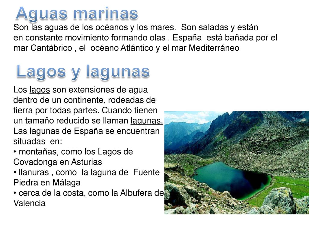 Son las aguas de los océanos y los mares. Son saladas y están