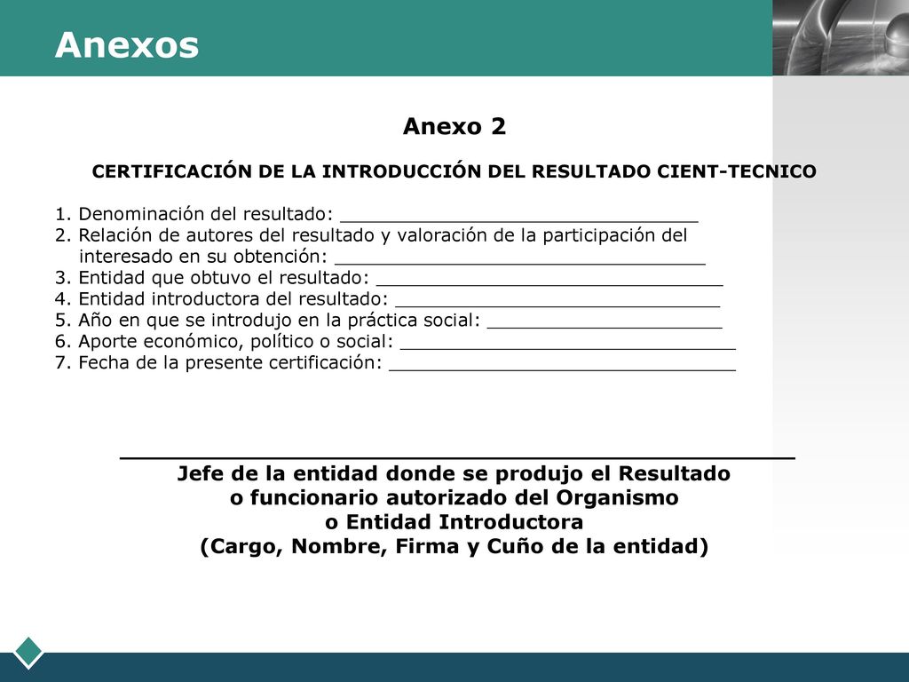 Anexos Anexo 2 Jefe de la entidad donde se produjo el Resultado