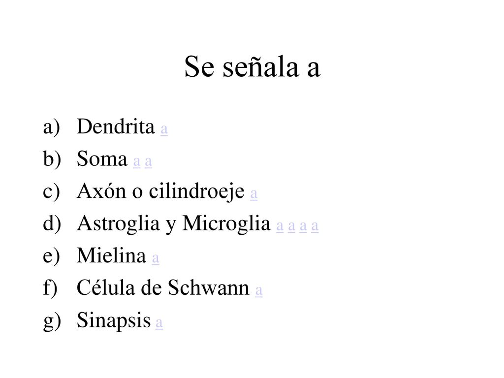 Se señala a Dendrita a Soma a a Axón o cilindroeje a