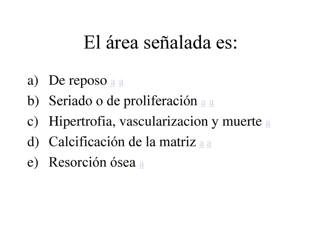 El área señalada es: De reposo a a Seriado o de proliferación a a