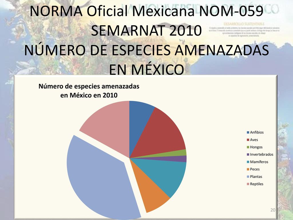 NORMA Oficial Mexicana NOM-059 SEMARNAT 2010 NÚMERO DE ESPECIES AMENAZADAS EN MÉXICO