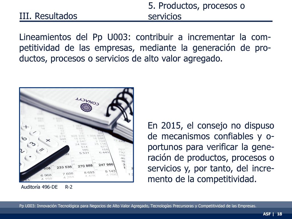 5. Productos, procesos o servicios III. Resultados