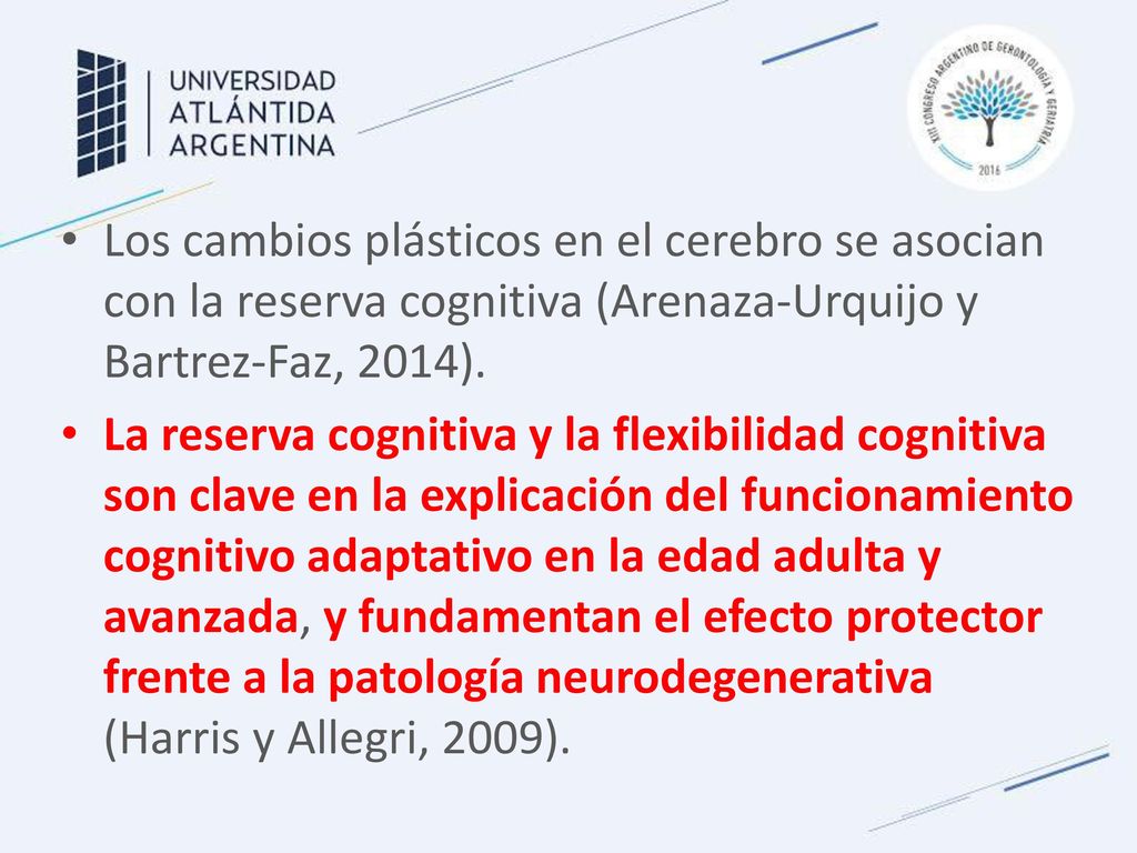 Los cambios plásticos en el cerebro se asocian con la reserva cognitiva (Arenaza-Urquijo y Bartrez-Faz, 2014).