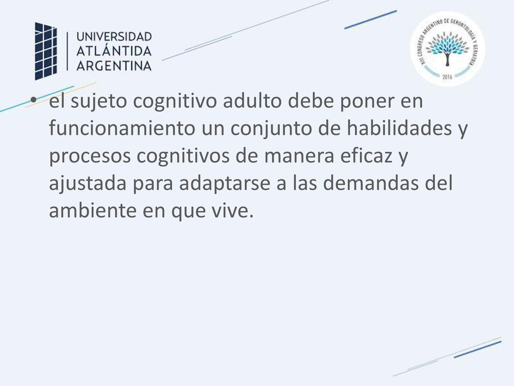 el sujeto cognitivo adulto debe poner en funcionamiento un conjunto de habilidades y procesos cognitivos de manera eficaz y ajustada para adaptarse a las demandas del ambiente en que vive.