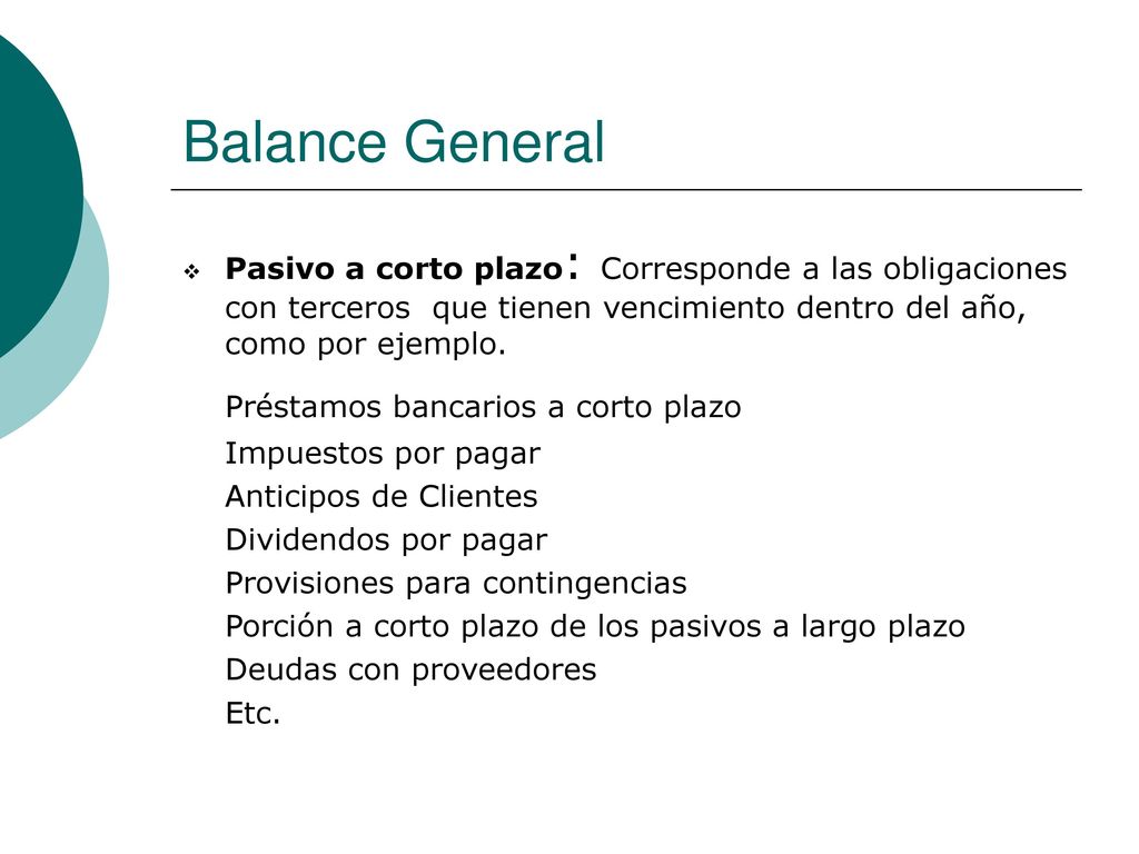 Balance General Préstamos bancarios a corto plazo
