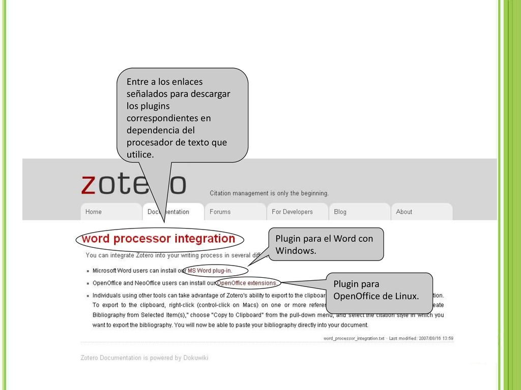 Entre a los enlaces señalados para descargar los plugins correspondientes en dependencia del procesador de texto que utilice.