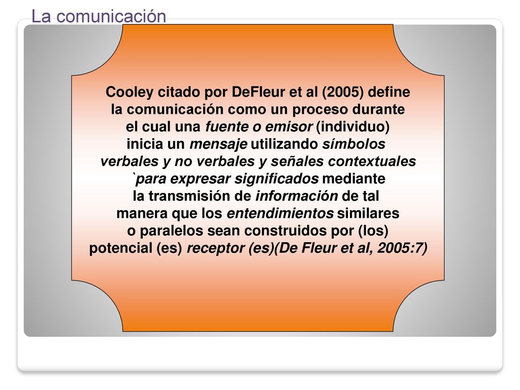 La comunicación Cooley citado por DeFleur et al (2005) define