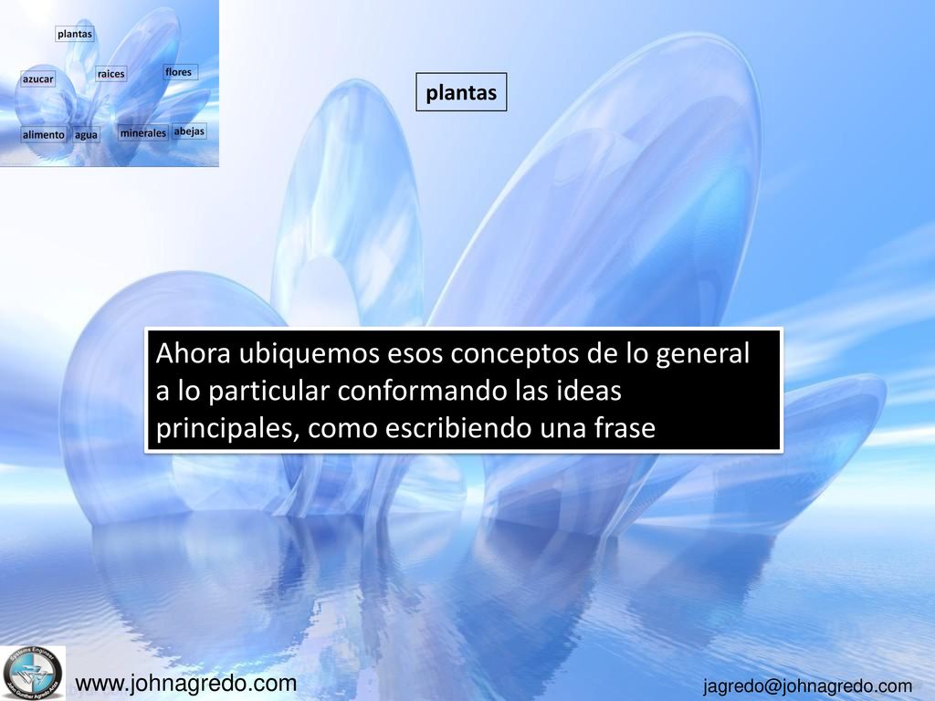 plantas Ahora ubiquemos esos conceptos de lo general a lo particular conformando las ideas principales, como escribiendo una frase.