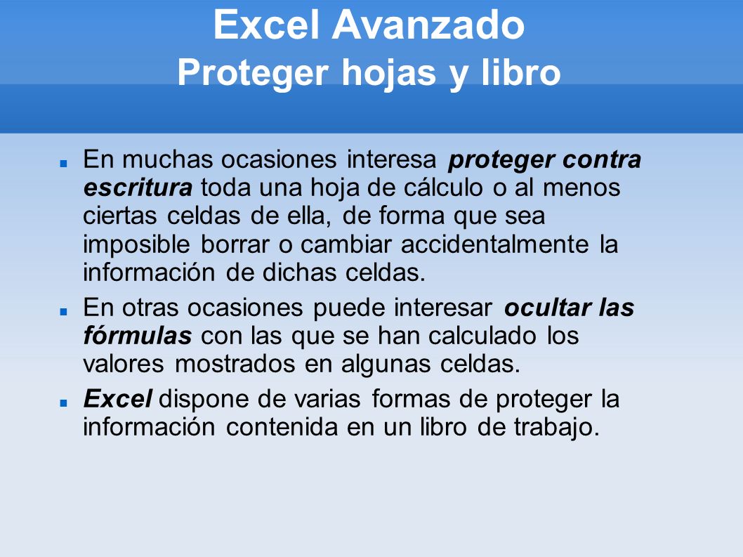 Excel Avanzado Proteger hojas y libro