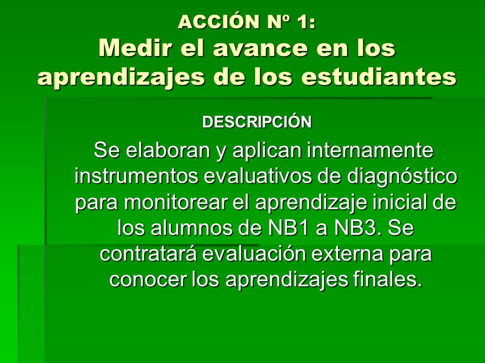 ACCIÓN Nº 1: Medir el avance en los aprendizajes de los estudiantes