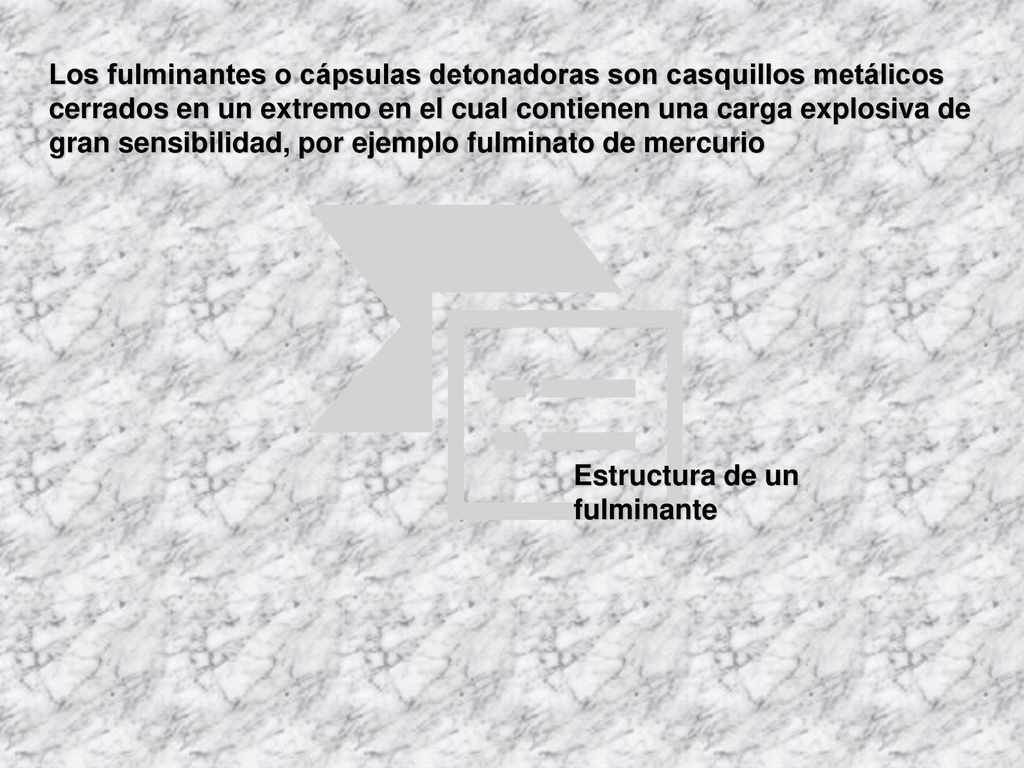 Los fulminantes o cápsulas detonadoras son casquillos metálicos cerrados en un extremo en el cual contienen una carga explosiva de gran sensibilidad, por ejemplo fulminato de mercurio