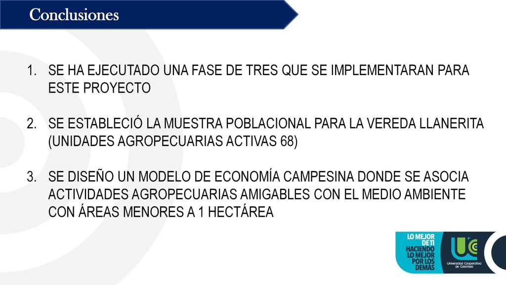 Conclusiones SE HA EJECUTADO UNA FASE DE TRES QUE SE IMPLEMENTARAN PARA ESTE PROYECTO.
