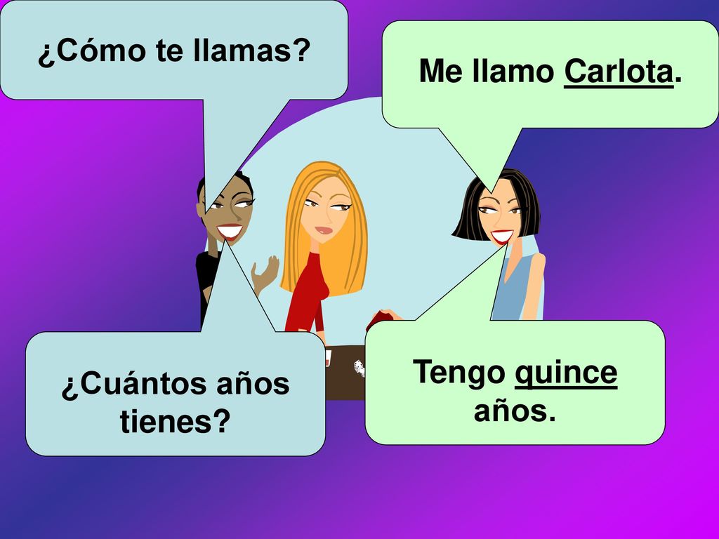 ¿Cómo te llamas Me llamo Carlota. Tengo quince años. ¿Cuántos años tienes