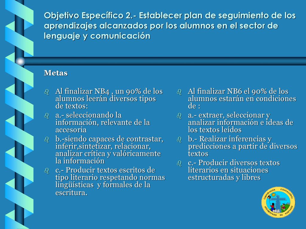Objetivo Específico 2.- Establecer plan de seguimiento de los aprendizajes alcanzados por los alumnos en el sector de lenguaje y comunicación