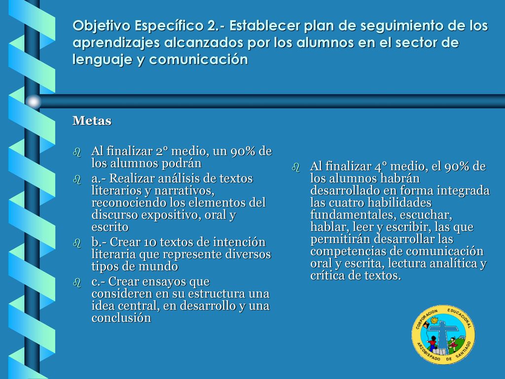 Objetivo Específico 2.- Establecer plan de seguimiento de los aprendizajes alcanzados por los alumnos en el sector de lenguaje y comunicación