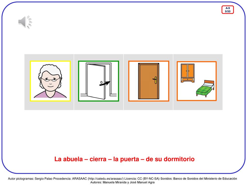 La abuela – cierra – la puerta – de su dormitorio
