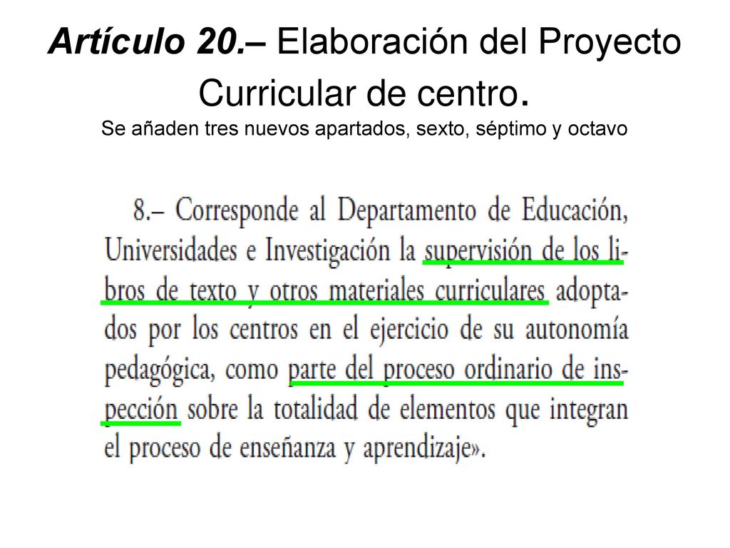 Artículo 20. – Elaboración del Proyecto Curricular de centro