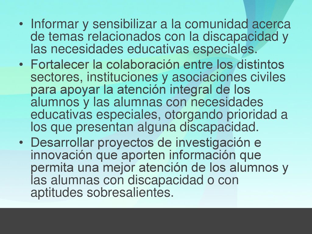 Informar y sensibilizar a la comunidad acerca de temas relacionados con la discapacidad y las necesidades educativas especiales.