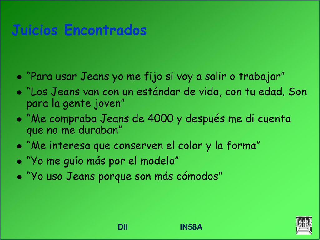 Juicios Encontrados Para usar Jeans yo me fijo si voy a salir o trabajar