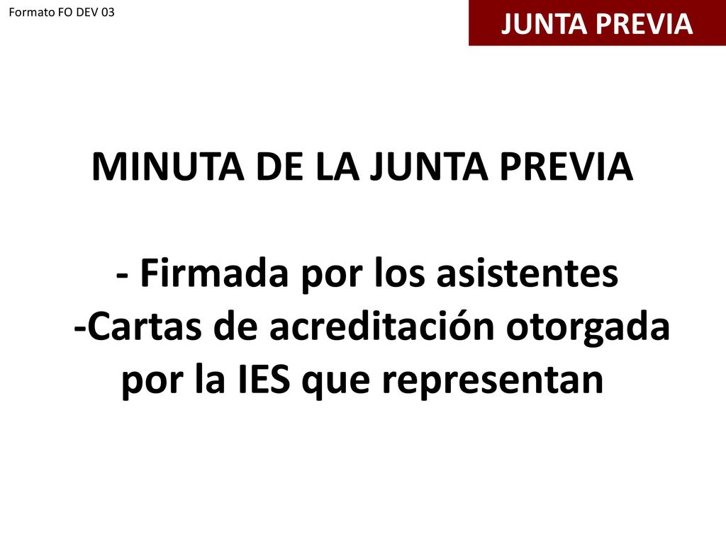 MINUTA DE LA JUNTA PREVIA - Firmada por los asistentes