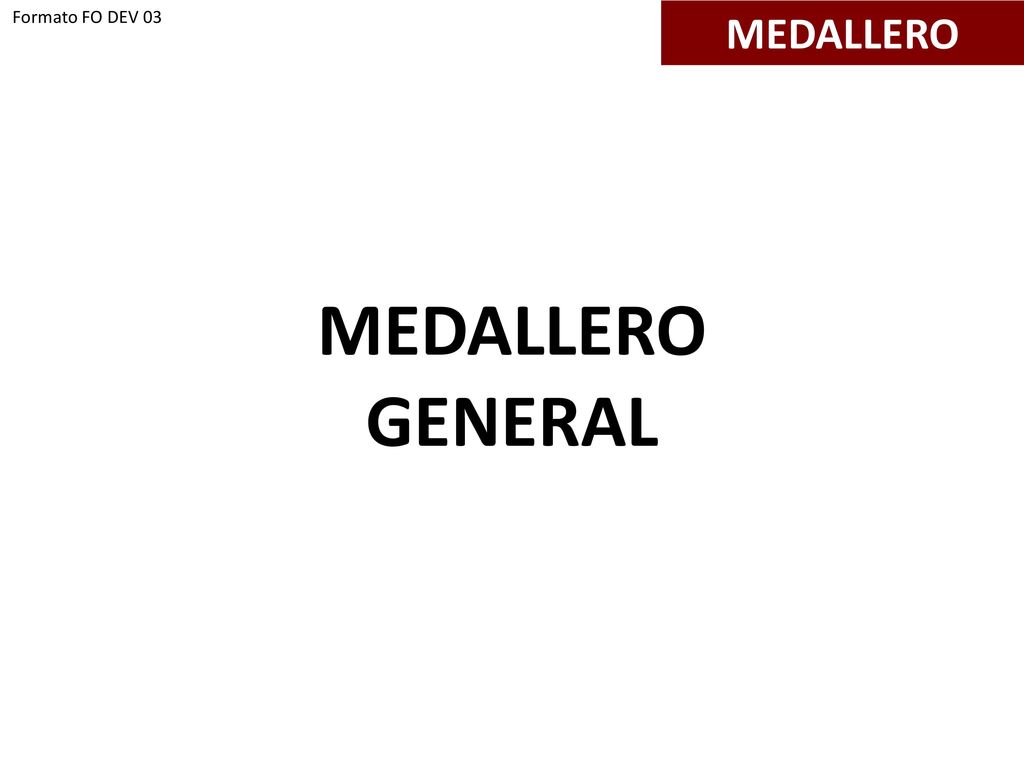 MEDALLERO GENERAL MEDALLERO Formato FO DEV 03 Formato FO DEV 03