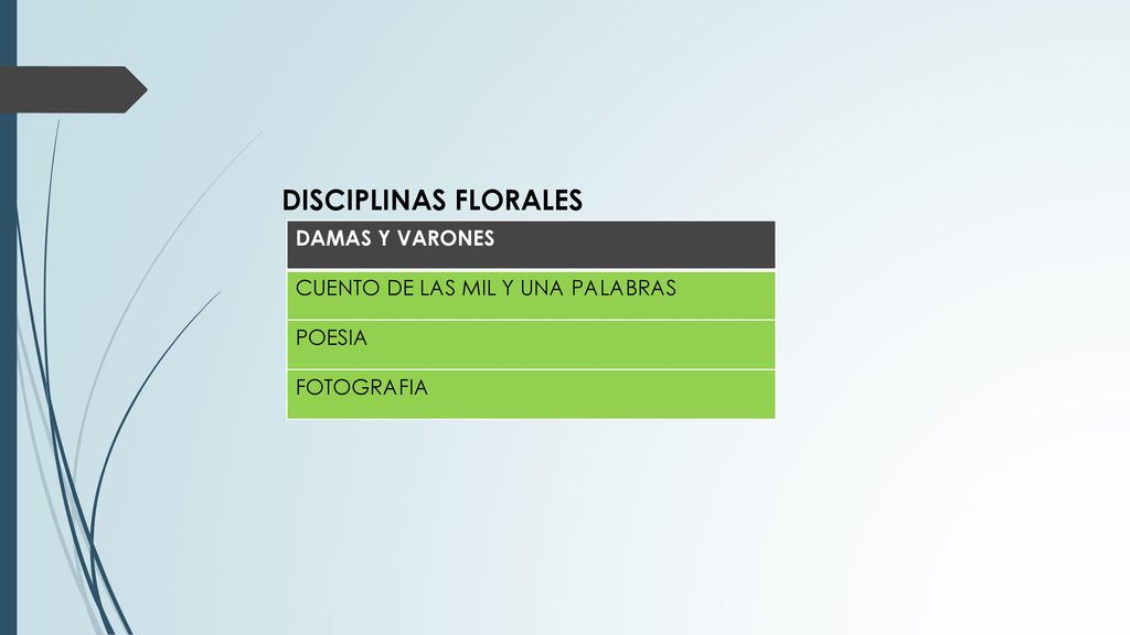DISCIPLINAS FLORALES DAMAS Y VARONES CUENTO DE LAS MIL Y UNA PALABRAS