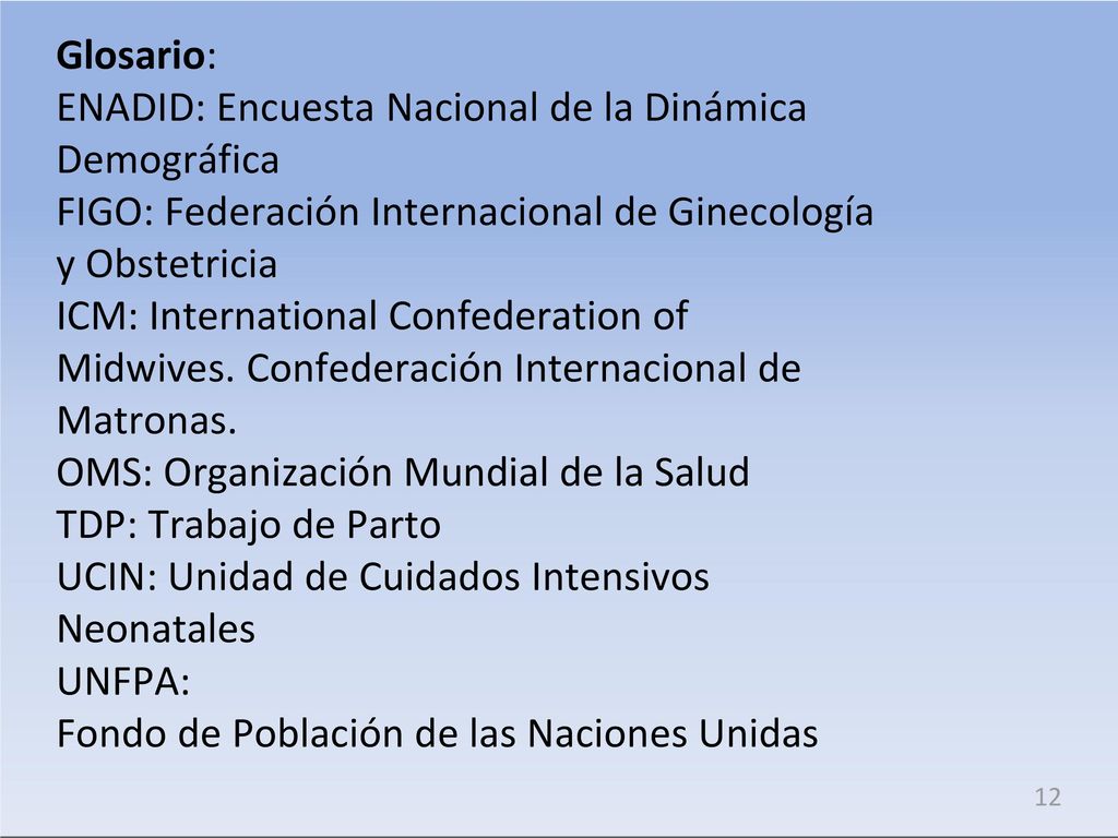 Glosario: ENADID: Encuesta Nacional de la Dinámica Demográfica. FIGO: Federación Internacional de Ginecología y Obstetricia.