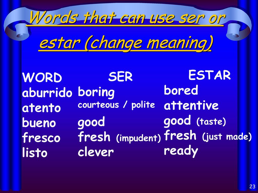 Words that can use ser or estar (change meaning)