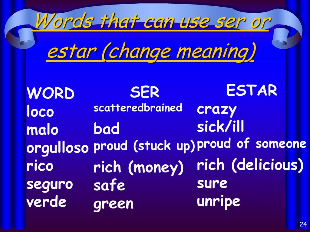 Words that can use ser or estar (change meaning)