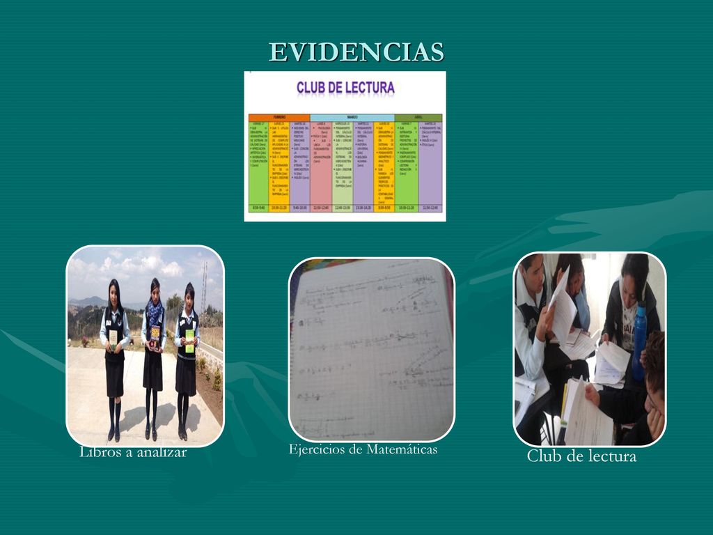 EVIDENCIAS Libros a analizar Club de lectura Ejercicios de Matemáticas
