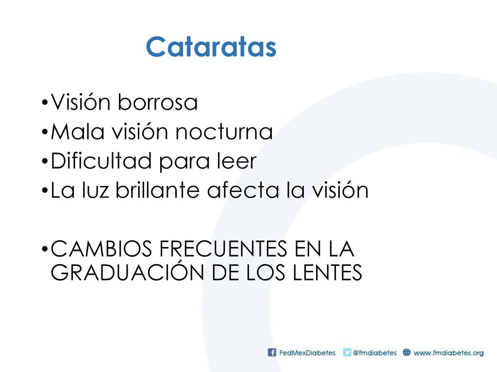 Cataratas Visión borrosa Mala visión nocturna Dificultad para leer