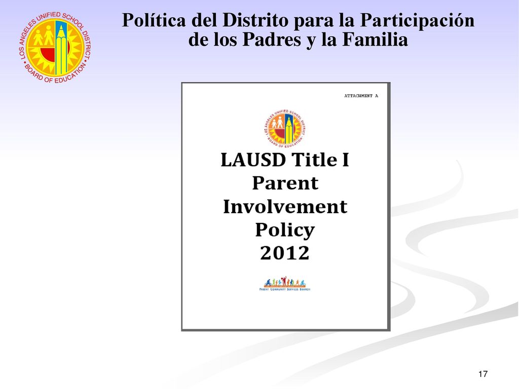Política del Distrito para la Participación de los Padres y la Familia