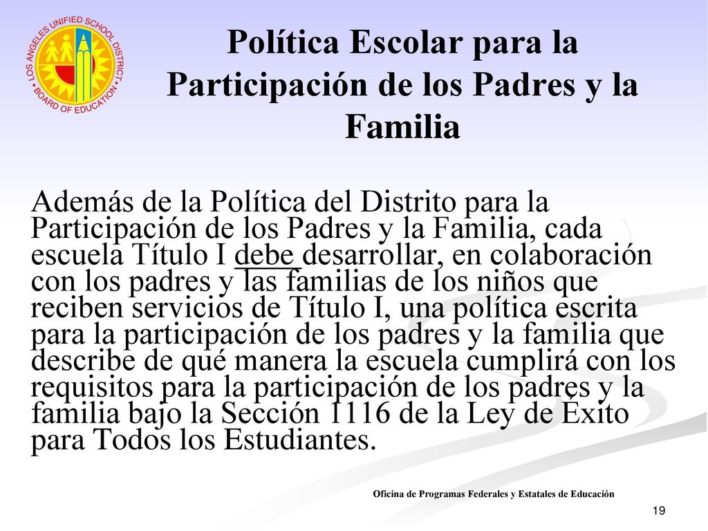 Política Escolar para la Participación de los Padres y la Familia