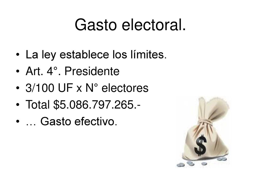 Gasto electoral. La ley establece los límites. Art. 4°. Presidente
