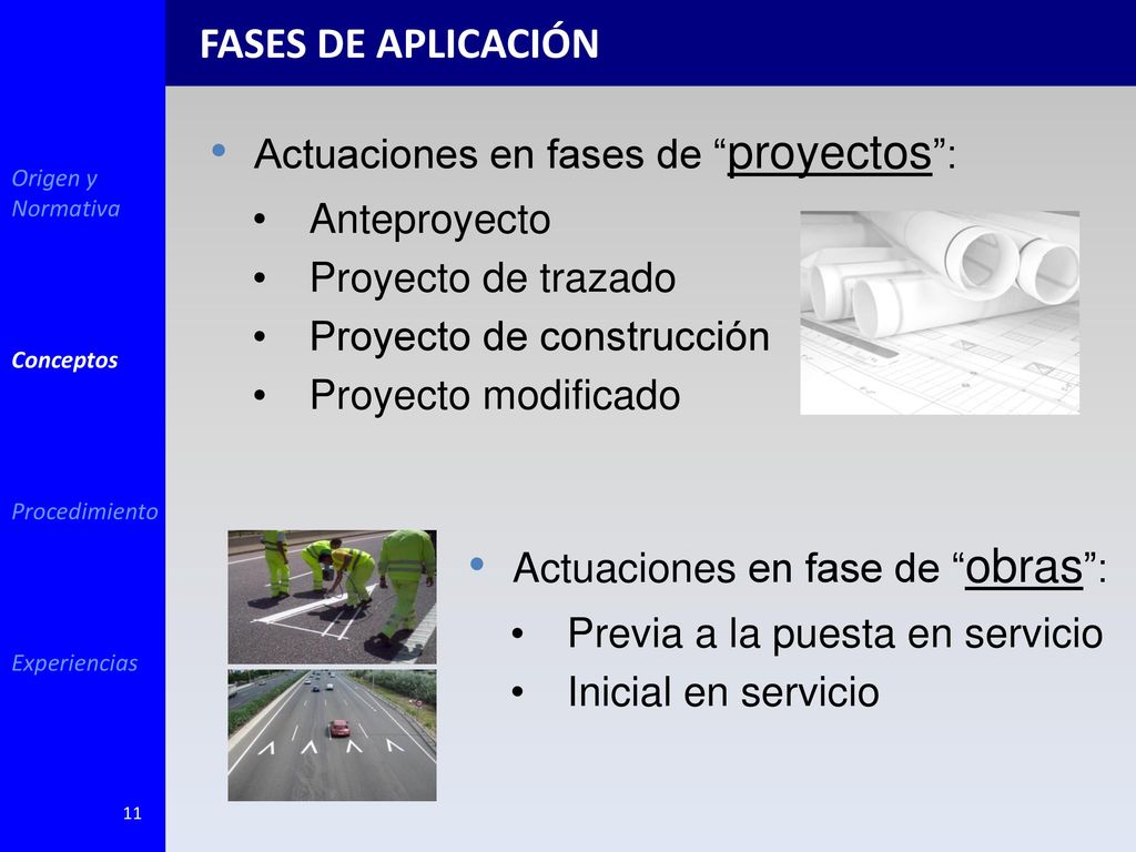 FASES DE APLICACIÓN Actuaciones en fases de proyectos : Anteproyecto