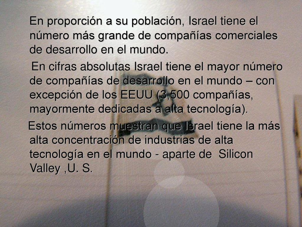 En proporción a su población, Israel tiene el número más grande de compañías comerciales de desarrollo en el mundo.