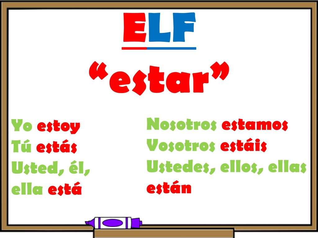 ELF estar Nosotros estamos Yo estoy Vosotros estáis Tú estás