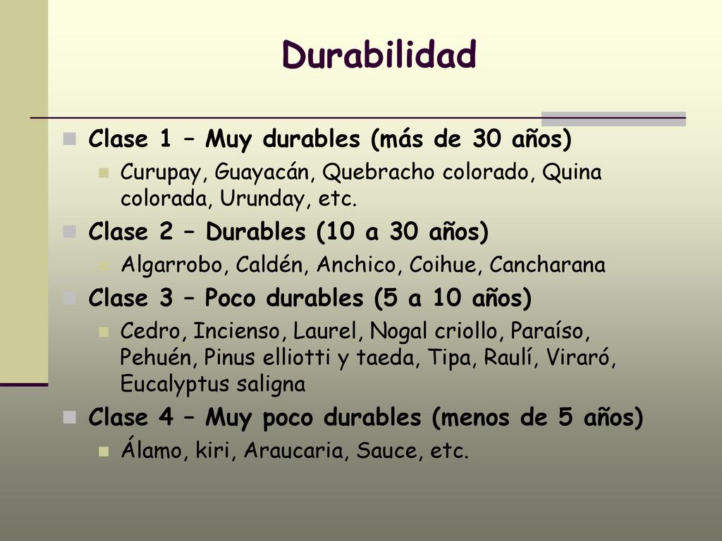 Durabilidad Clase 1 – Muy durables (más de 30 años)