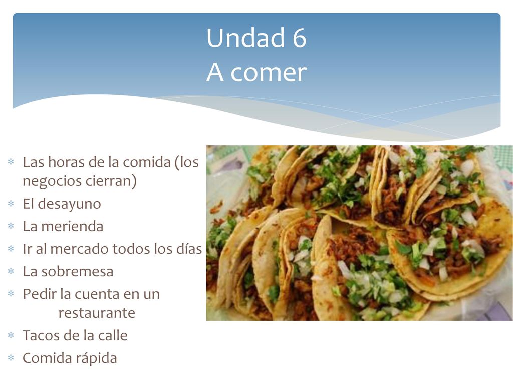 Undad 6 A comer Las horas de la comida (los negocios cierran)