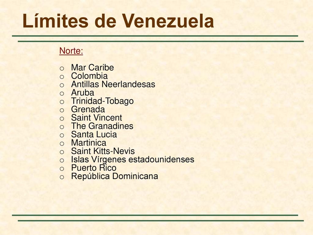 Límites de Venezuela Norte: Mar Caribe Colombia Antillas Neerlandesas