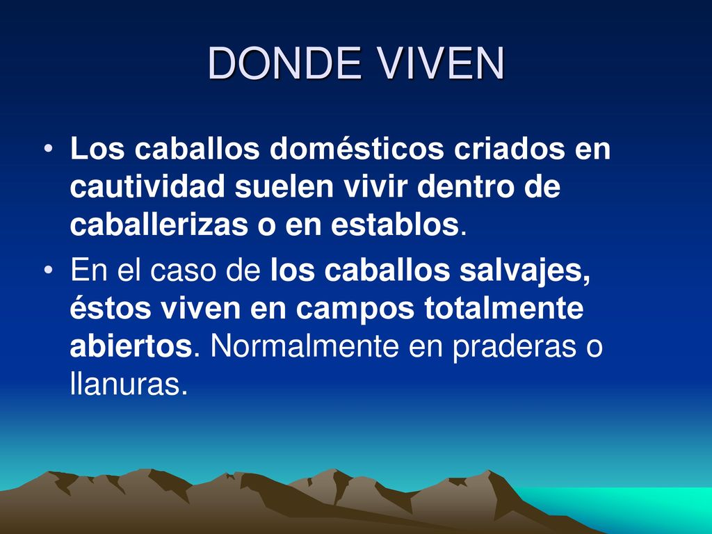 DONDE VIVEN Los caballos domésticos criados en cautividad suelen vivir dentro de caballerizas o en establos.