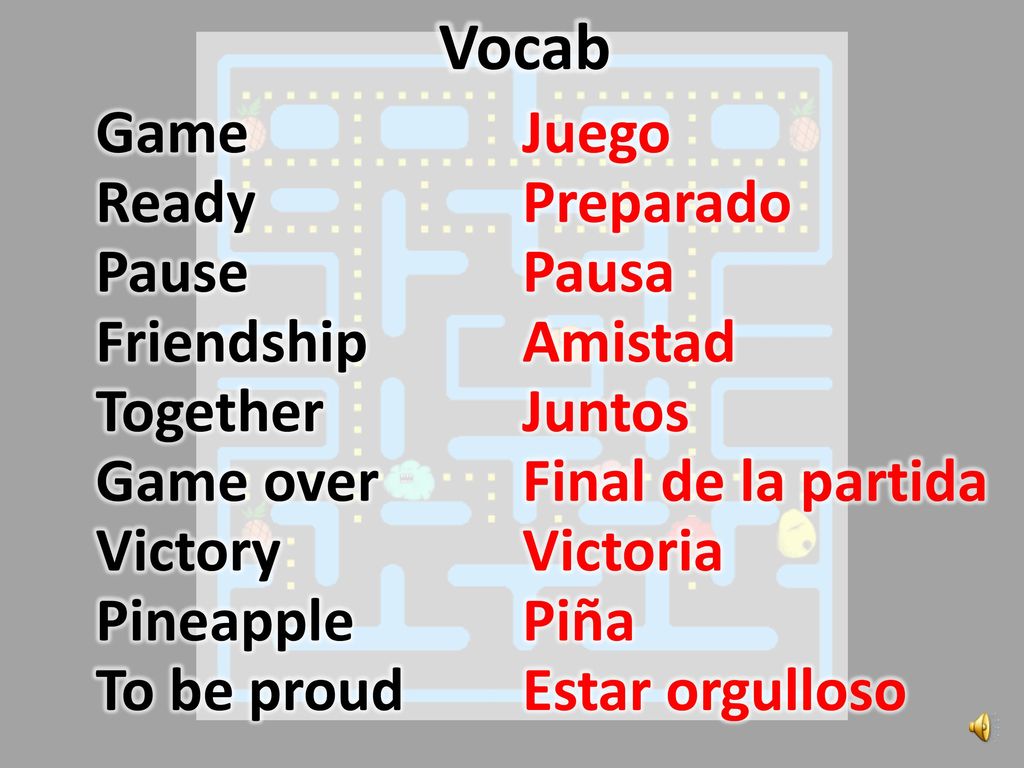 Vocab Game Ready Pause Friendship Together Game over Victory Pineapple